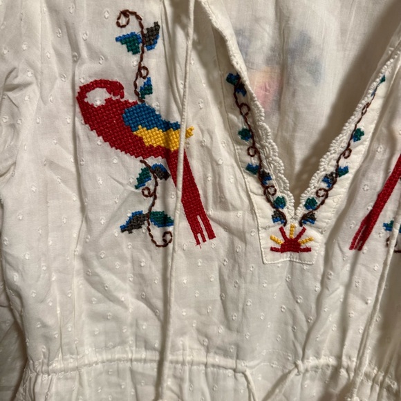 Farm Rio Macaw Cross Stitch Embroidered White Mini Dress- Size Small - Picture 6 of 16